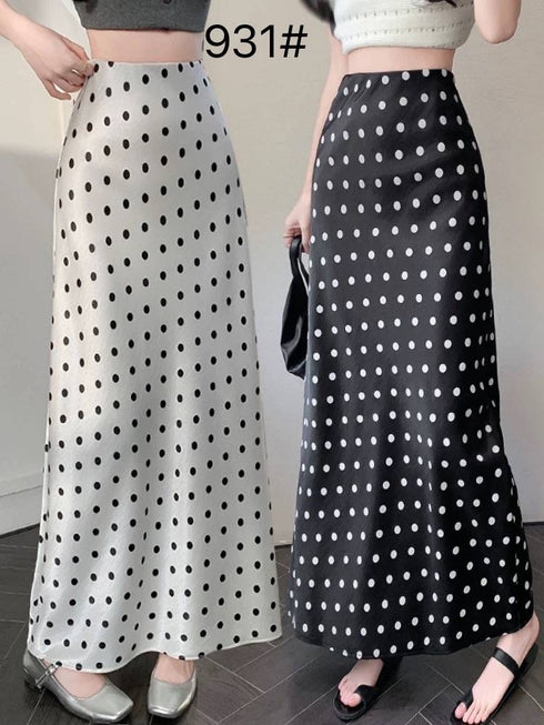 Polka Dot Print A-Line Satin Skirts